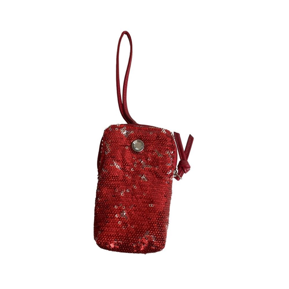 Vintage‎ RED Silver Sequin Beaded Evening Wristlet small Bag Party Cocktail